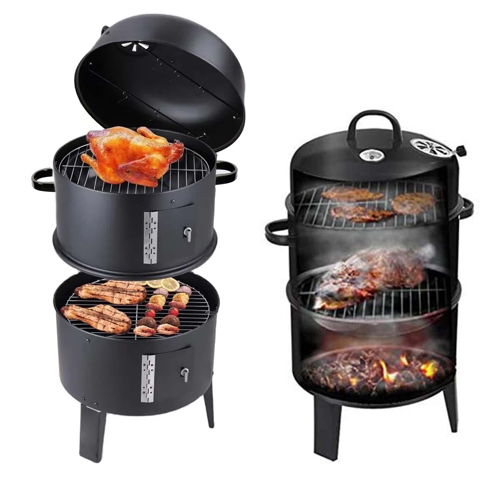 CAMPMATE PORTABLE BARREL BBQ GRILL 3 in 1 SMOKER - OVEN - GRILL WITH THERMOMETER CM-6999