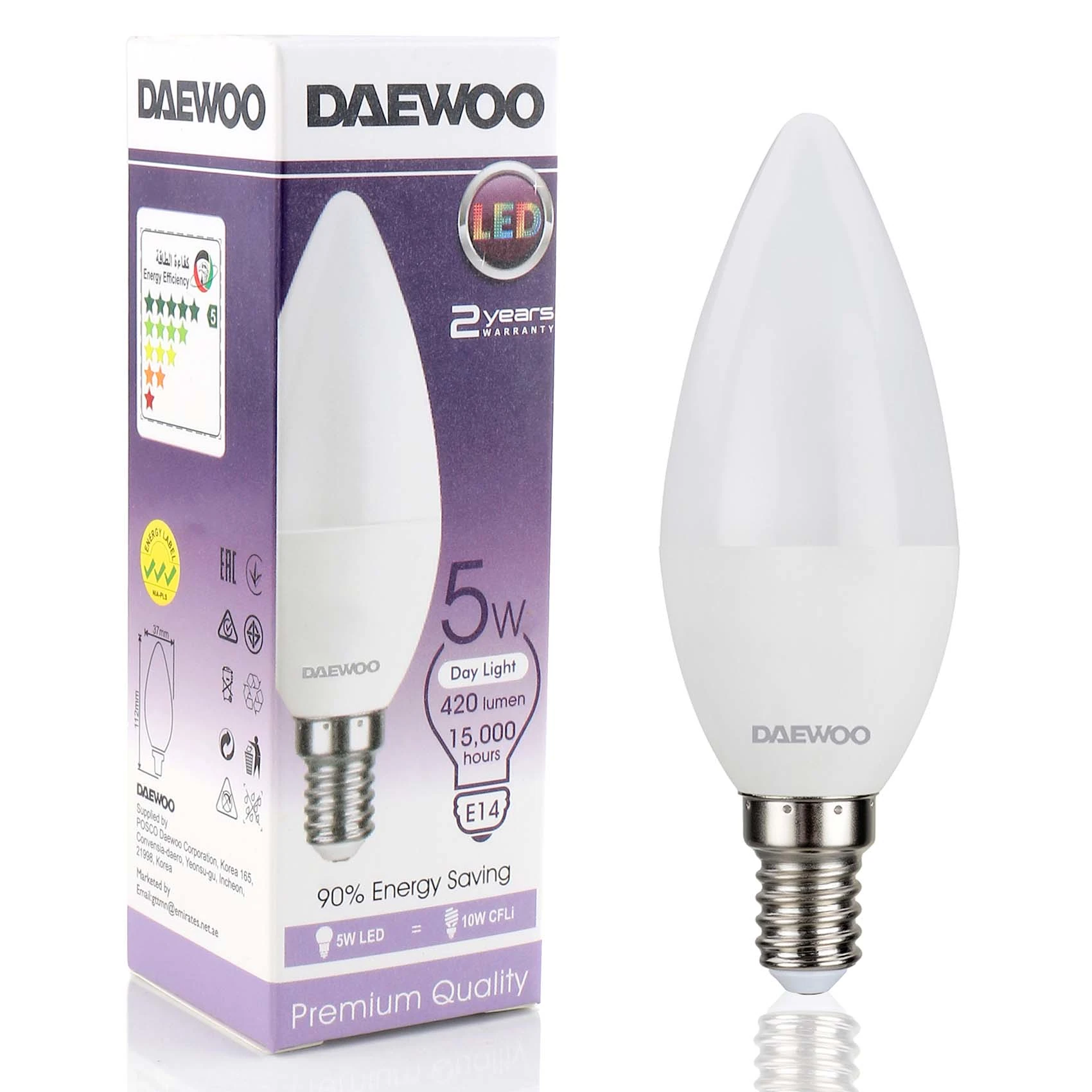 DAEWOO ENERGY SAVING LED CANDLE LIGHT E14-5W DL1405AN DAY LIGHT