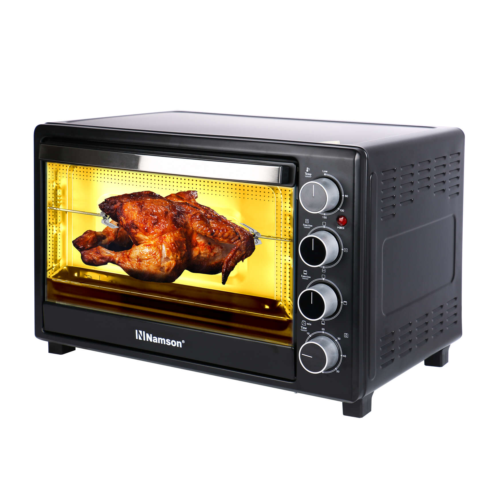NAMSON MULTI-FUNCTIONAL ELECTRICAL OVEN 45L 9.9 KG 2000W NA-7864 WITH ROTATING FORK FOR GRILL CHICKEN | 4 KNOB CONTROL | 4 HEATING MODES | 60 MINUTES TIMER WITH BELL RING | INNER LAMP | HEAT RESISTANT GLASS DISPLAY | STEEL OIL COLLECTOR | MAXIMUM 230C TEMPERATOR REGULATOR 2 YEARS WARRANTY