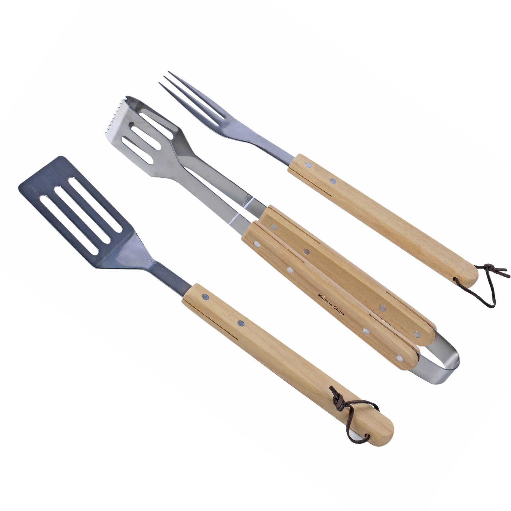 CAMPMATE 3 pcs STEEL BARBEQUE TOOLS WITH WOODEN HANDLE BBQ-03M-07