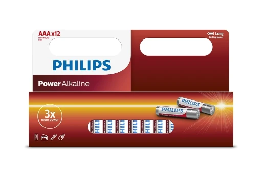 PHILIPS 12PCS POWER ALKALINE BATTERY AAA 1.5V  LR03P12B/97