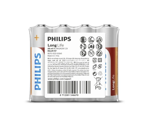 PHILIPS 4 PIECES LONGLIFE ZINC BATTERY AA 1.5V  R6L4F/97