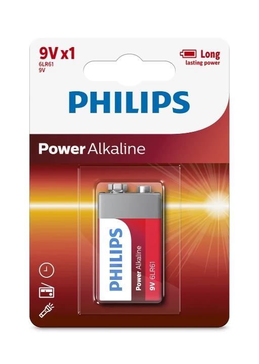 PHILIPS POWER ALKALINE BATTERY 9V 1PCS 6LR61P1B/97